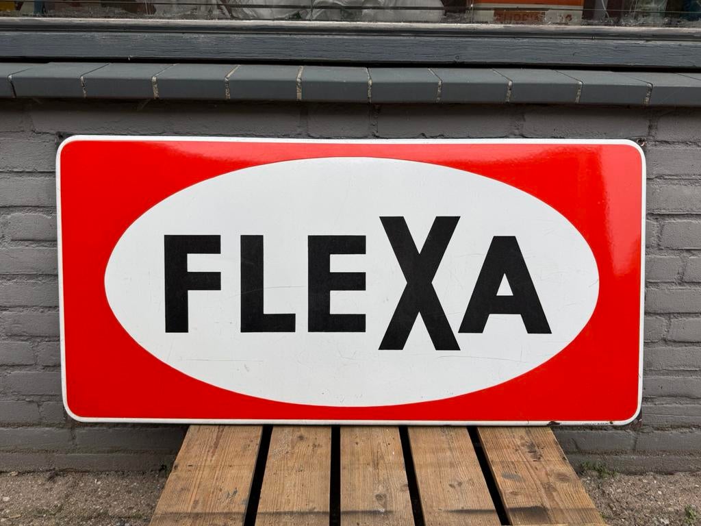 FLEXA verf emaille reclamebord, Ophalen of Verzenden, Gebruikt, Reclamebord