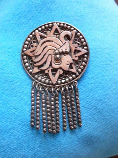 broche mexicaine en argent lourd, Maya, Jose Anton Taxco, Enlèvement ou Envoi, 7 à 10 cm, Comme neuf, Argent