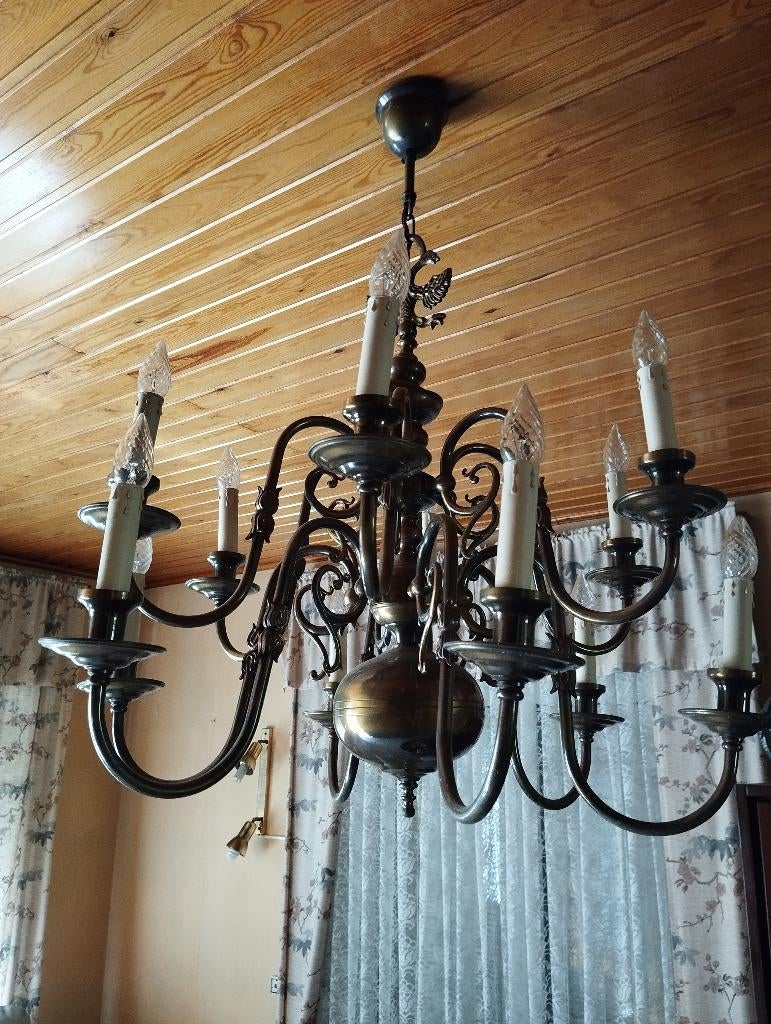 Lustre hollandais 12 Branches avec soquets  Vintage, Enlèvement, Bronze