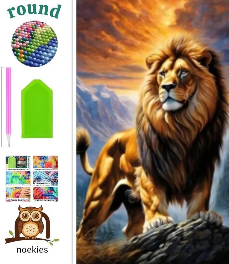 N 2105 Peinture au diamant Lion 30x20cm (rond), Hobby & Loisirs créatifs, Bricolage, Neuf, Diamond painting, Éducatif, Autocollant