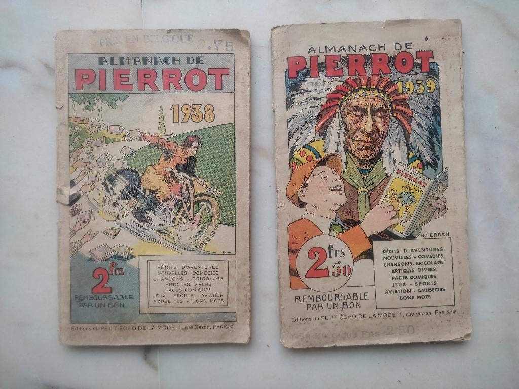 Almanach de Pierrot 1938 et 1939., Collections, Enlèvement ou Envoi, 1920 à 1940, Journal ou Magazine