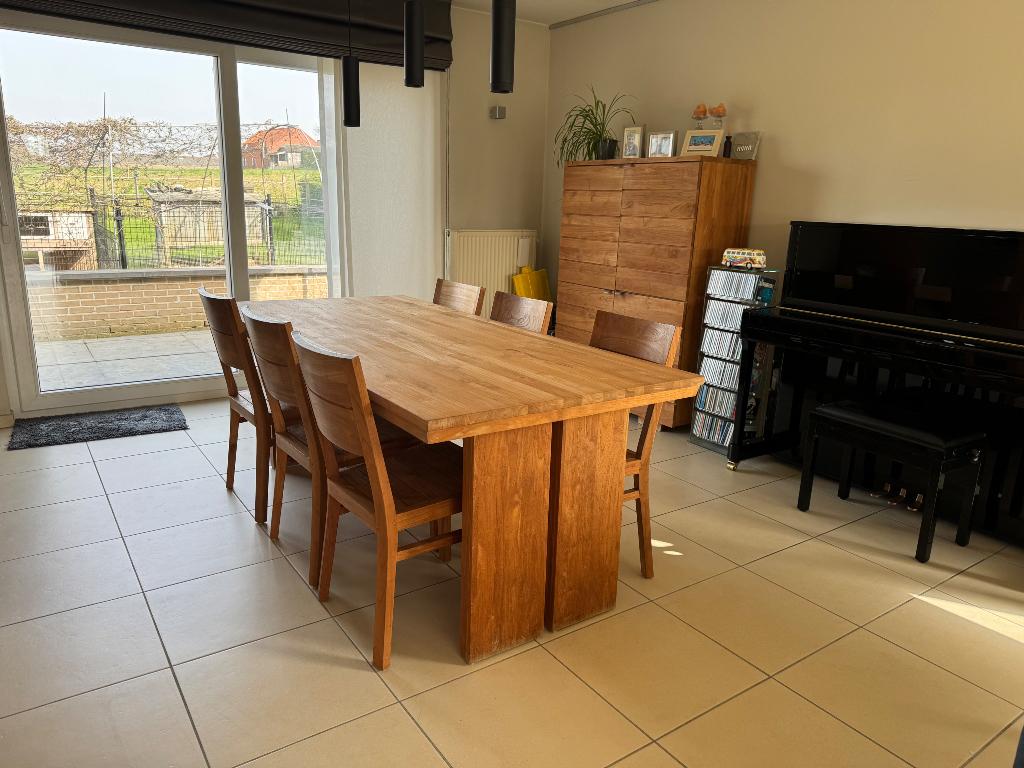 Table living + 6 chaises, Teck, 75 cm ou plus, 150 à 200 cm, Enlèvement