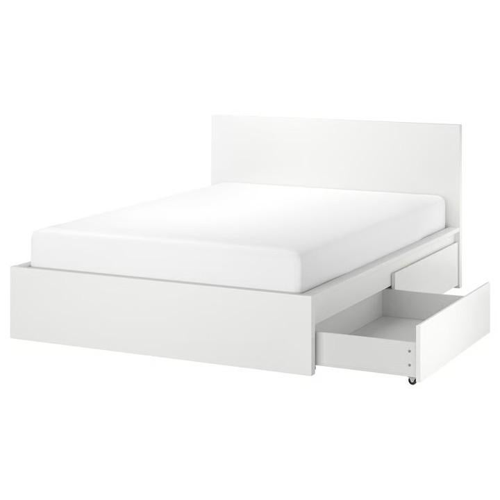 Lit double Ikea Malm en blanc en très bon état, Comme neuf, Enlèvement, 180 cm, 200 cm