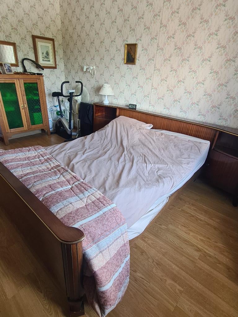 Lit 210x140cm vintage acajou avec sommiers, Maison & Meubles, Vintage, Brun, Enlèvement, Utilisé