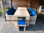 Steigerhout Tuinset tuintafel tuinbank stoelen gratis krukje, Steigerhout, Nieuw, Ophalen of Verzenden, Bank