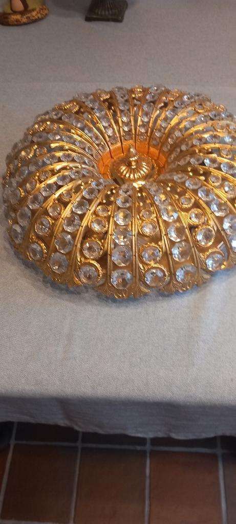 Mooie plafondlamp ,met bladgoud en kristal., Huis en Inrichting, Lampen | Plafondlampen, Zo goed als nieuw, Overige materialen