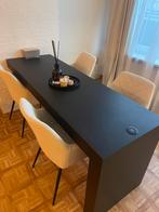 Moderne zwarte eettafel 180x60 met 1 brede poot, Ophalen, 50 tot 100 cm, Zo goed als nieuw, Vijf personen of meer