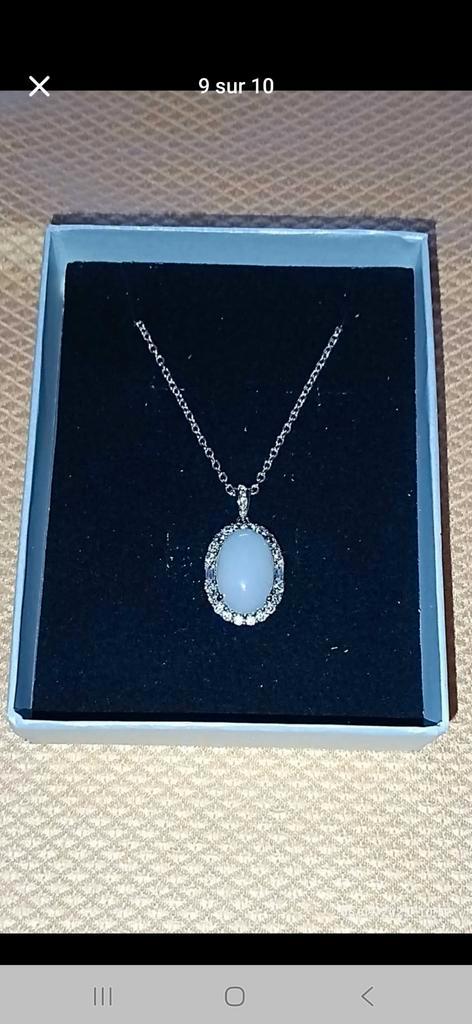 925 sterling zilveren hanger met grote Ethiopische opaal, Handtassen en Accessoires, Kettinghangers, Nieuw, Zilver, Zilver, Met edelsteen