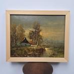 F. de Jong - Sfeervol Hollands Plaslandschap met Boerderij, Enlèvement ou Envoi