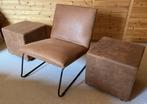Cooper fauteuil leatherlook cognac + 2 bijzetmeubels, Stof, 75 tot 100 cm, Zo goed als nieuw, 50 tot 75 cm