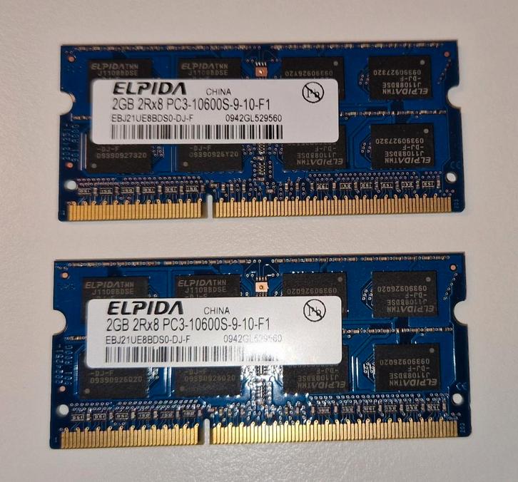 2x2GB DDR3 RAM-geheugen, Computers en Software, RAM geheugen, Gebruikt, Laptop, 2 GB, DDR3, Verzenden