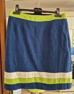 Jupe lin marine, bords vert vif et blanc, doublée, tirette, Maat 38/40 (M), 100% lin, Blauw, Ophalen of Verzenden