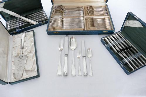 Verzilverd Art Deco bestek in cassettes - 73-delig - c. 1935, Antiek en Kunst, Antiek | Bestek, Ophalen of Verzenden