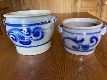 2 oude grès potten blauw - grijs, Enlèvement ou Envoi