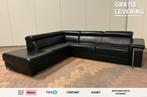 GRATIS LEVERING HEEL BE Zwarte Echt Leren Hoekbank, 250 tot 300 cm, Hoekbank, Leer, Ophalen of Verzenden