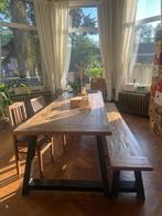 Grote egt houten tafel in zeer goede staat met bank., Comme neuf, Métal, Rectangulaire, Enlèvement