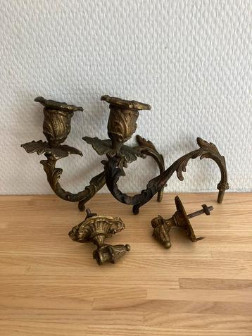 2 antieke koperen kandelaars van een piano, Antiek en Kunst, Ophalen of Verzenden