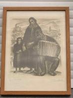 Lithographie famille du mineur signe Anto carte, Enlèvement ou Envoi