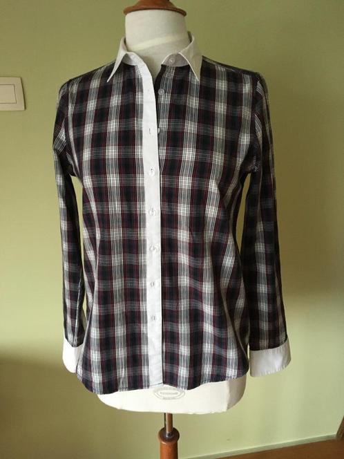 Hemd geruit katoen zwart-wit-bordeau, maat M, Kleding | Dames, Blouses en Tunieken, Gedragen, Maat 38/40 (M), Zwart, Ophalen of Verzenden