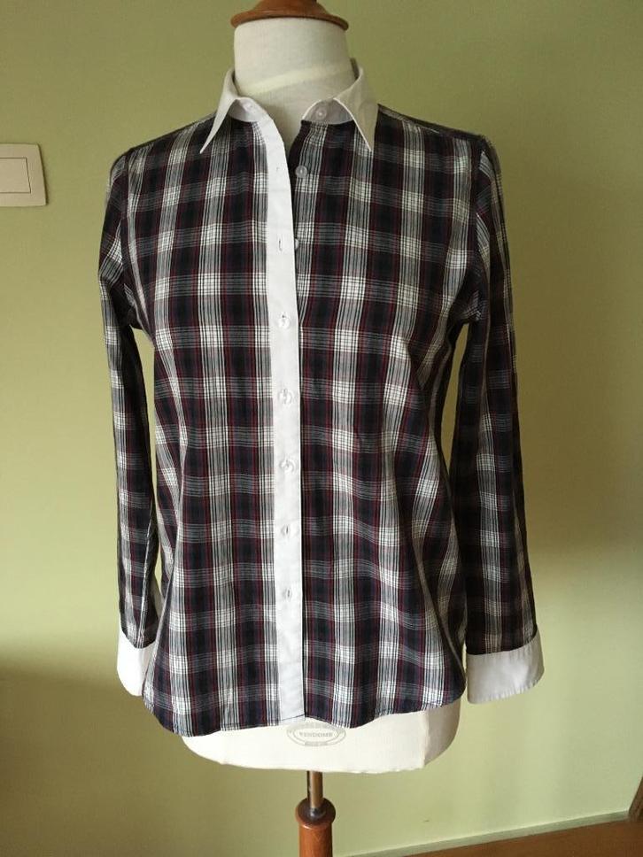 Hemd geruit katoen zwart-wit-bordeau, maat M, Kleding | Dames, Blouses en Tunieken, Gedragen, Maat 38/40 (M), Zwart, Ophalen of Verzenden