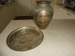 Cloisonne Vaas en schaal / Koper met emaille /  A. Dellaux, Antiek en Kunst, Ophalen