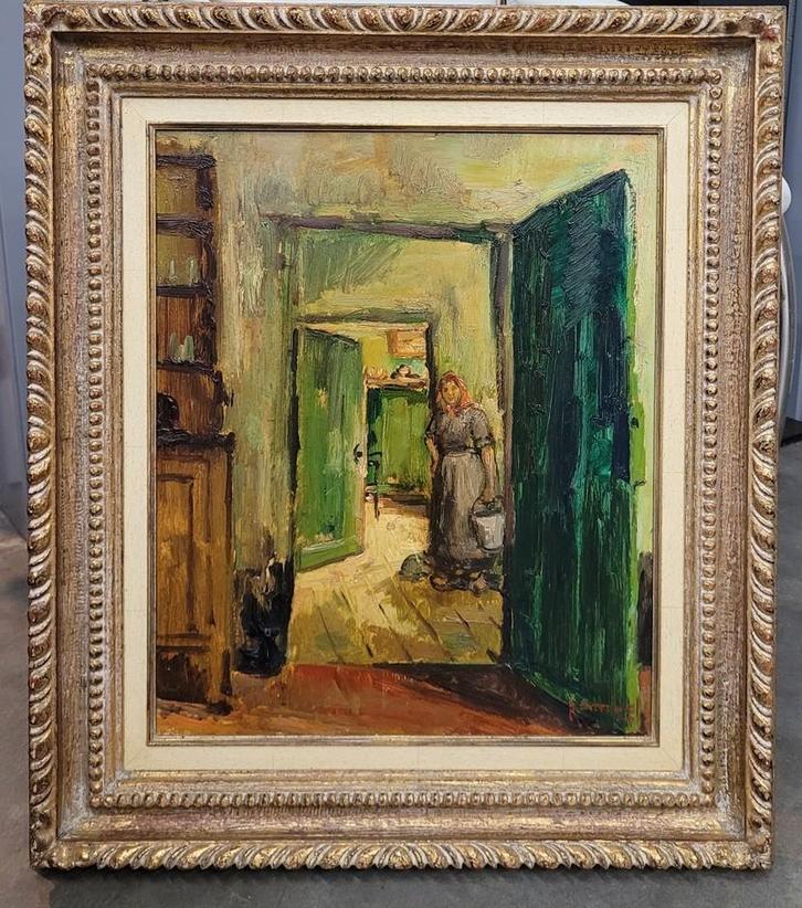 Jules RAMBO, boerin met emmer, Antiek en Kunst, Kunst | Schilderijen | Klassiek, Ophalen of Verzenden