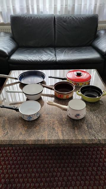 Poêles et casseroles vintage en émail, Enlèvement ou Envoi
