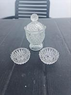 Kristallen potje met deksel en 2 kleinere potjes, Antiek en Kunst, Antiek | Glaswerk en Kristal, Ophalen of Verzenden