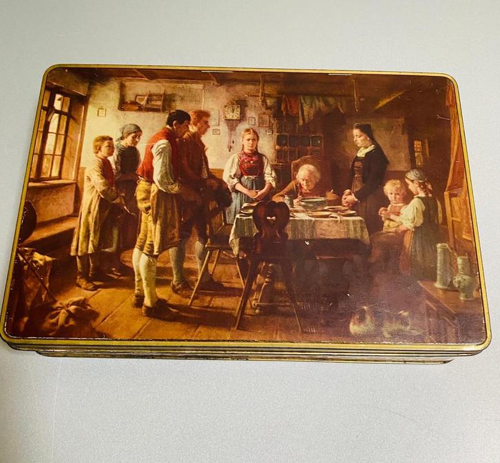 Mooie blikken opbergdoos met tafereel print B.Vautier, Verzamelen, Blikken, Gebruikt, Overige, Ophalen