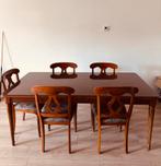 Table en bois de chene, plateau en verre, et 6 chaises, Ophalen, Zo goed als nieuw
