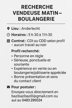 RECHERCHE VENDEUSE MATIN, 33 - 40 uur, Vanaf 1 jaar, Vast contract