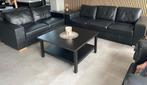ZWART LEDEREN SALON + SALONTAFEL, Ophalen, Gebruikt, Leer