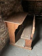Oude dubbele schoolbank in massief hout, Antiek en Kunst, Ophalen
