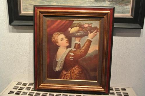 Zeefdruk Charmante Dame met Fruitschaal/Bloemen, Antiek en Kunst, Kunst | Litho's en Zeefdrukken, Ophalen of Verzenden