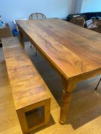 Houten tafel en bijhorende bank te koop, Huis en Inrichting, Tafels | Eettafels, Ophalen, Gebruikt, 200 cm of meer, 50 tot 100 cm