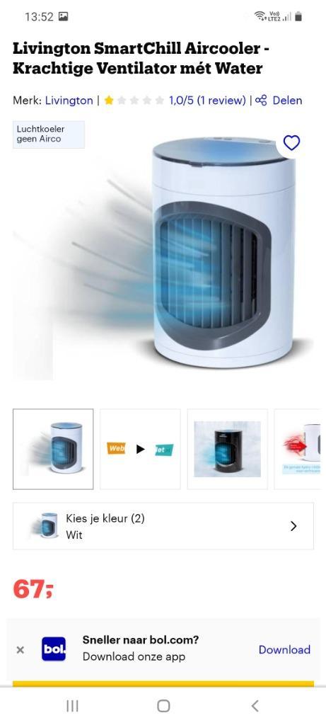 Mini ventilator met koelvermogen Livington SmartChill, Elektronische apparatuur, Airco's, Zo goed als nieuw, Ophalen