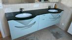 Dubbele wastafel 220x62 + spiegelkasten, Huis en Inrichting, Badkamer | Badkamermeubels, Ophalen, Gebruikt, 100 tot 150 cm, 200 cm of meer