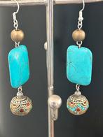 Boucles d’oreilles ethniques tibétaines turquoise, Handtassen en Accessoires, Antieke sieraden, Zilver