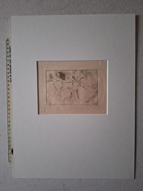 Schattige ets van Max Slevogt "Ezel en twee honden", Antiek en Kunst, Kunst | Etsen en Gravures, Ophalen of Verzenden