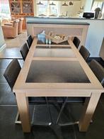 Vergrijsd eiken eettafel en 6 Vincent Sheppard stoelen, Huis en Inrichting, Ophalen, Zo goed als nieuw