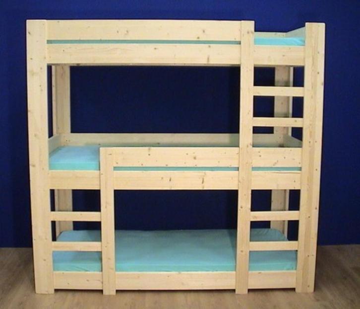 houten Stapelbed 3 BEDDEN HOOG in 16 matrasmaten mogelijk, Kinderen en Baby's, Kinderkamer | Stapelbedden en Hoogslapers, Nieuw