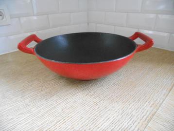 Wok en fonte émaillé rouge (cocotte en fonte) G