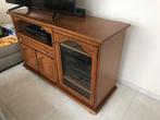 TV en Stereo meubel in massief hout en glas, Ophalen, Gebruikt, Glas, Stijl meubel