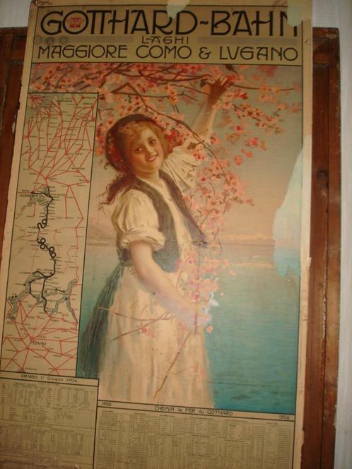 Lithographie d'affiche de 1906 GOTHARD BAHN Lagi Como Lugano, Antiquités & Art, Art | Lithographies & Sérigraphies, Enlèvement
