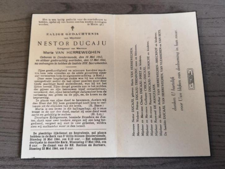 Ducaju Herreweghen Termonde 1883 1944, Collections, Images pieuses & Faire-part, Enlèvement ou Envoi