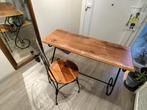 houten tafeltje + stoel (gietijzeren afwerking), Ophalen, Gebruikt, 75 cm of meer, 60 cm of meer