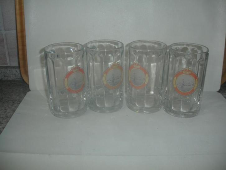 4 bierpotten Haecht De Zaaier, 0,25l., brij. Haacht, Verzamelen, Biermerken, Gebruikt, Pul(len), Overige merken, Ophalen of Verzenden