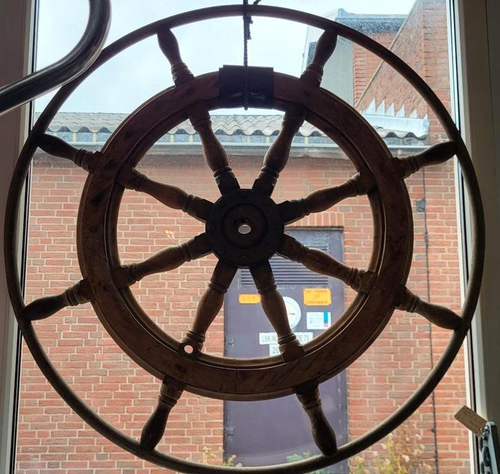 8 spaaks groot houten stuurwiel 1.00m stuurrad, Verzamelen, Scheepvaart, Gebruikt, Ophalen