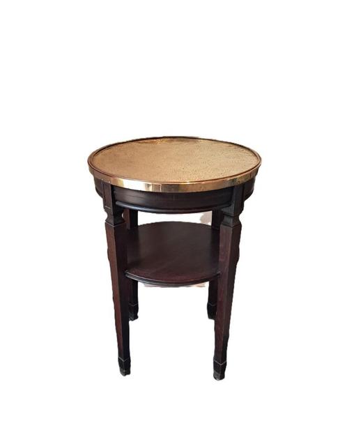 Ronde Mahonie Bijzettafel Met Tafelblad in Gehamerd Messing, Antiek en Kunst, Antiek | Meubels | Tafels, Ophalen