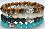 Armband in 4 kleuren met zilverkleurige Boeddha-kraal, Handtassen en Accessoires, Armbanden, Ophalen of Verzenden, Nieuw, Blauw
